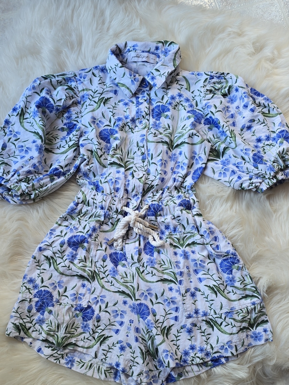 Petal & Pup Annie Linen Blue Floral Romper SIZE S